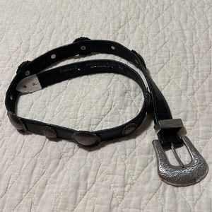 Vintage Western Leather Belt with Silver Buttons 30”